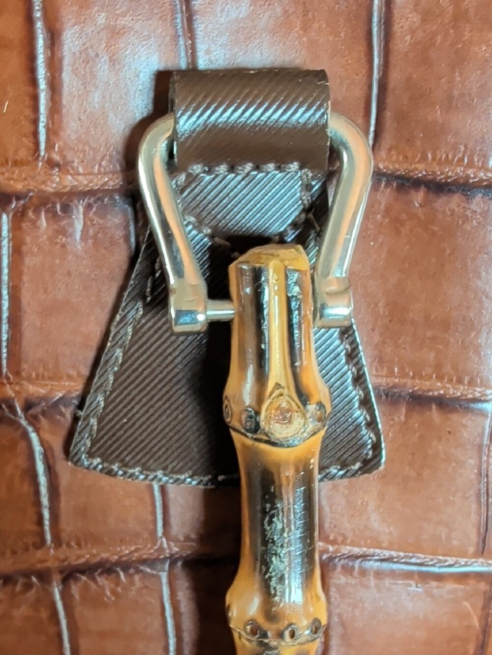 Dooney & Bourke Brown Croc-Embossed Satchel with Bamboo Handles.๐ - Picture 10 of 16